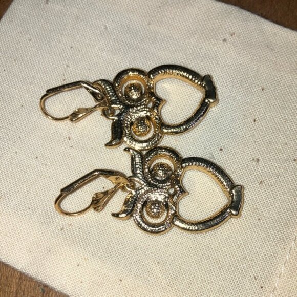 Earrings Owl sparkly Gold tone and Green - Picture 4 of 9